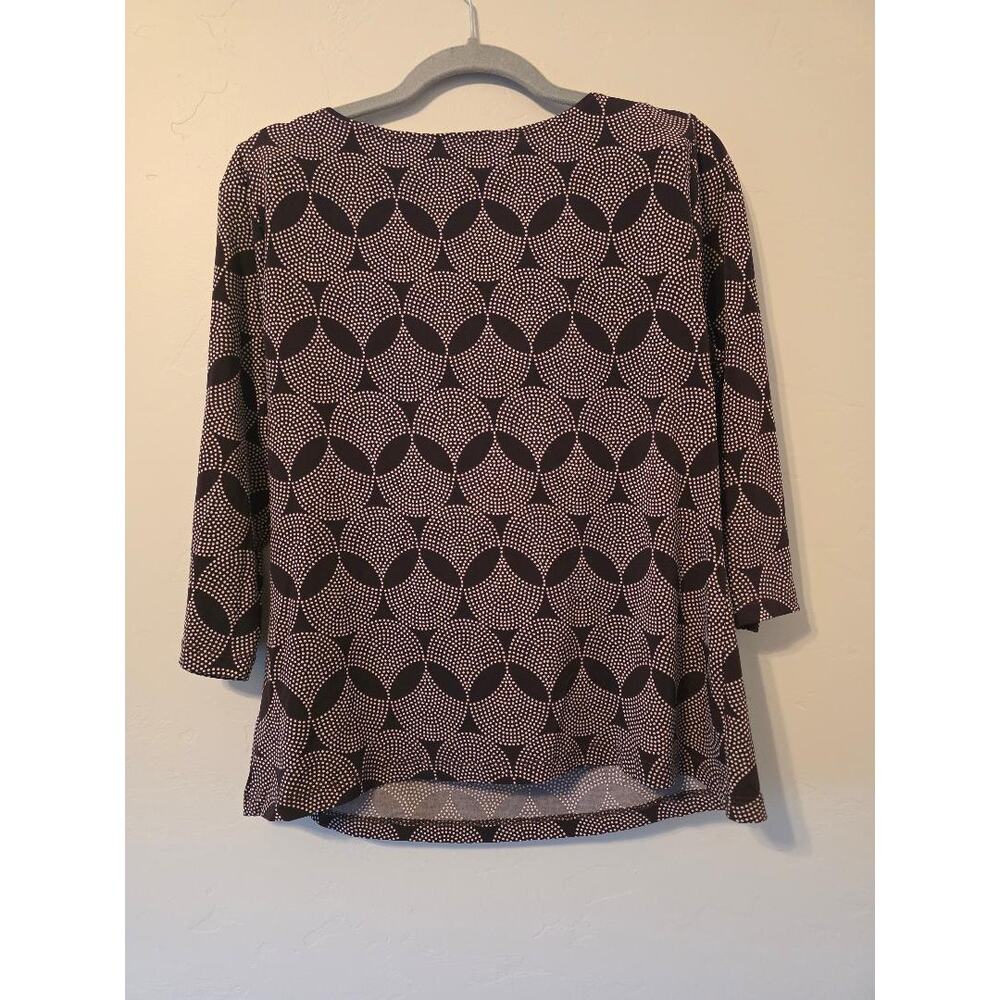 AB Studio Brown Geometric Dot Print Cowl Neck Top Medium Career Stretch Blouse - Picture 2 of 5